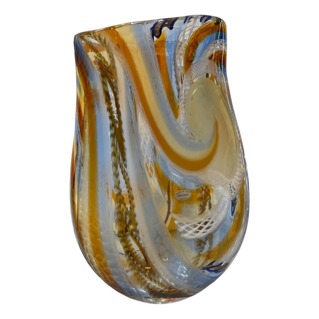 Yellow and Blue Beaten Vase by D’Este & Zane For Sale