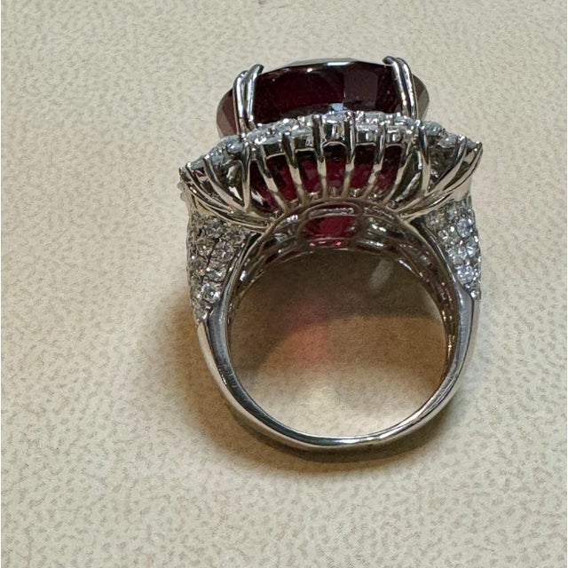 25 Carat Cushion Shape Rhodolite Garnet and 5.8 Carat Diamond Ring 18 Karat Gold For Sale - Image 9 of 18