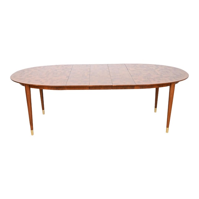Bert England for Johnson Furniture Patchwork Walnut Extension Dining Table, Newly Refinished For Sale