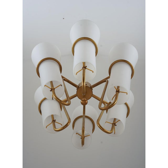 Gold Ceiling Light in Brass and Opaline Glass attributed to Hans-Agne Jakobsson, 1950s For Sale - Image 8 of 15