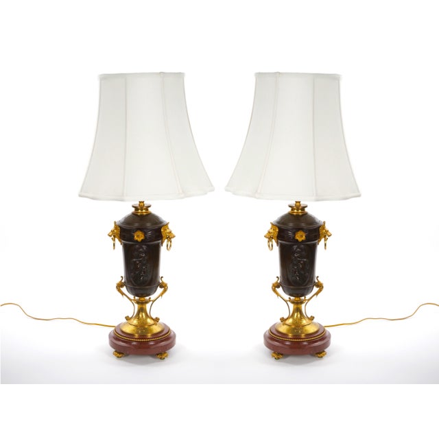 19th Century French Patinated and Gilt Bronze Urn Shape Table Lamps, Circa 1855 For Sale - Image 12 of 14