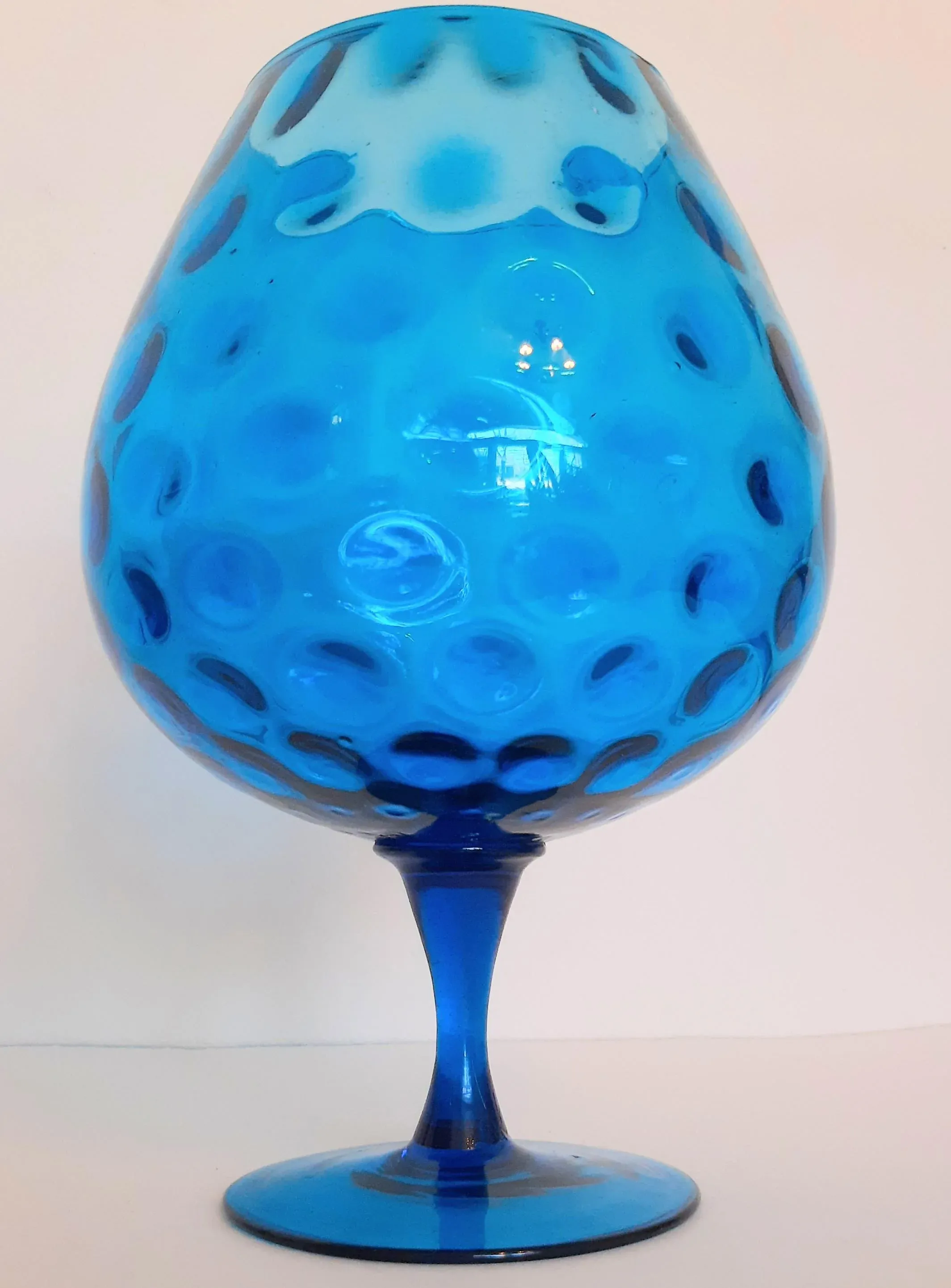 Vintage Empoli Murano Blue Italian Glass Fishbowl Pedestal Vase