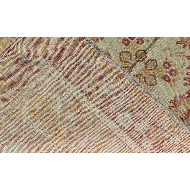 Turkish Oushak Vintage Rug With Floral Medallion Design in Red and Light Blue For Sale In Atlanta - Image 6 of 6