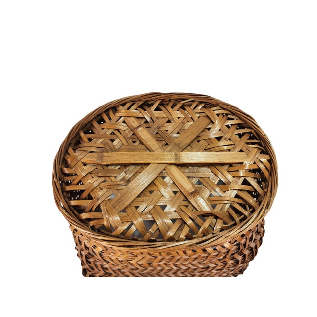Vintage Palm Beach Style Woven Wicker Chinoiserie Basket For Sale - Image 4 of 6