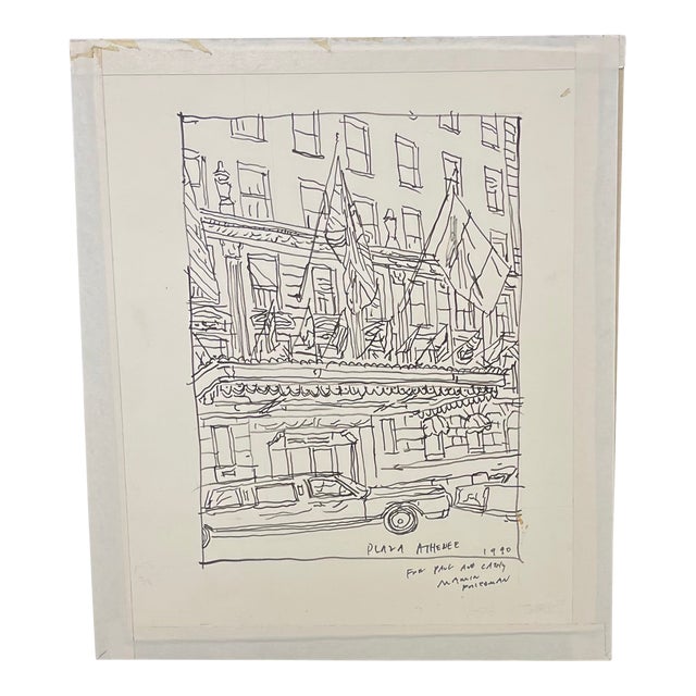 1990's, Pen & Ink Drawing, 'Hotel Plaza Athénée' (Nyc) by Marvin Friedman, 1990 For Sale