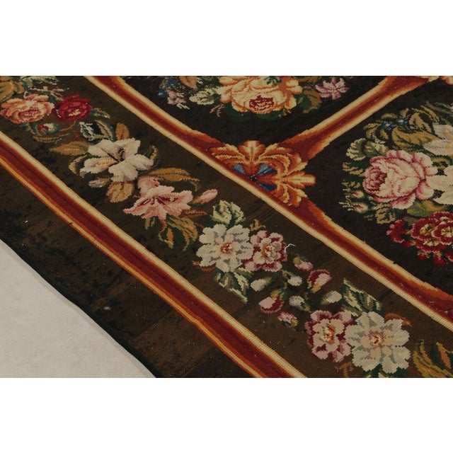 1920s Antique Needlepoint Rug in Brown, Red and Green Floral Pattern For Sale - Image 5 of 9