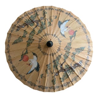 Antique Japanese Antique Painted Paper Parasol For Sale
