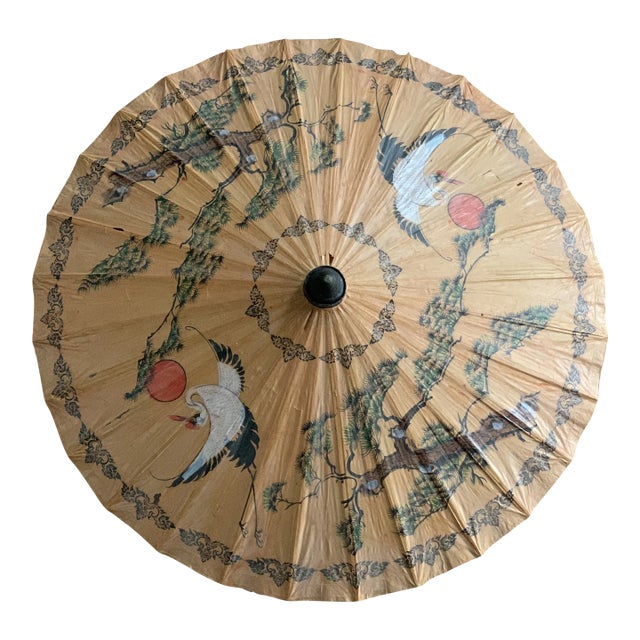Japanese Antique Painted Paper Parasol For Sale