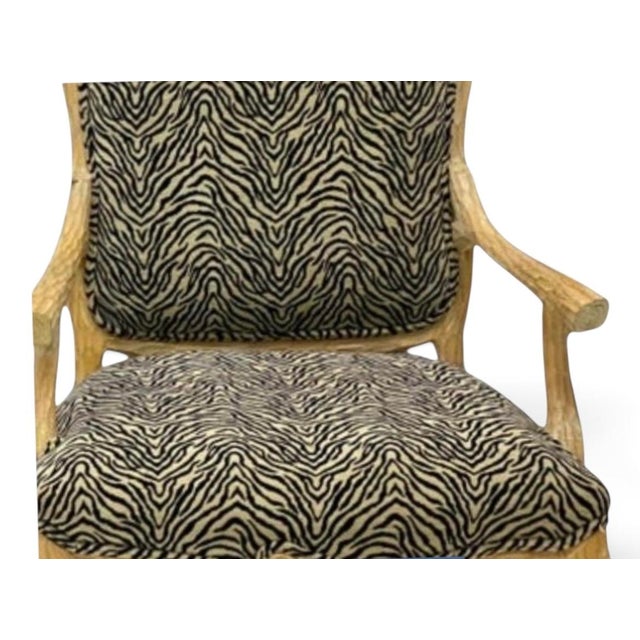 Italian Carved Faux Bois Cerused Bergère Chairs in Zebra Fabric - Pair For Sale - Image 4 of 7