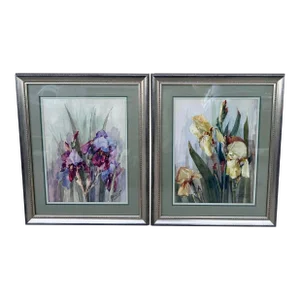 Pair of Vintage Original Floral Watercolor Paintings by Listed Artist Florence Young, Framed
