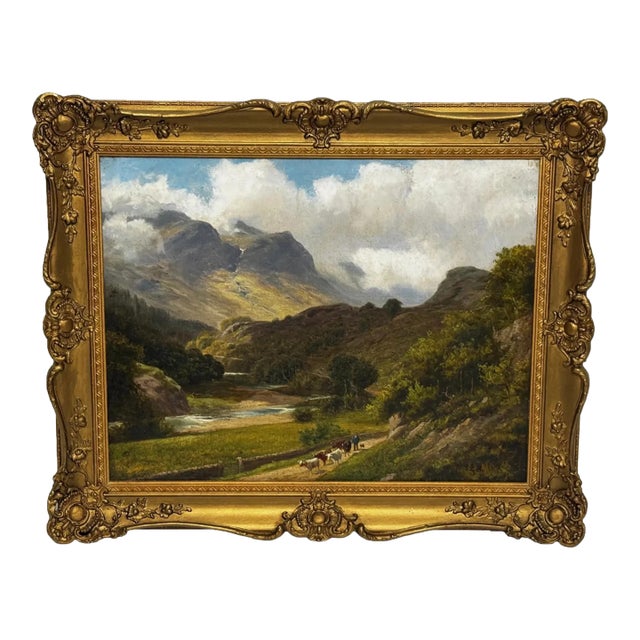 Victorian Oil Painting Afternoon in Borrowdale Landscape Lake District by Stephen Enoch Hogley For Sale