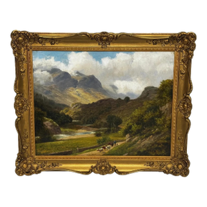 Victorian Oil Painting Afternoon in Borrowdale Landscape Lake District by Stephen Enoch Hogley