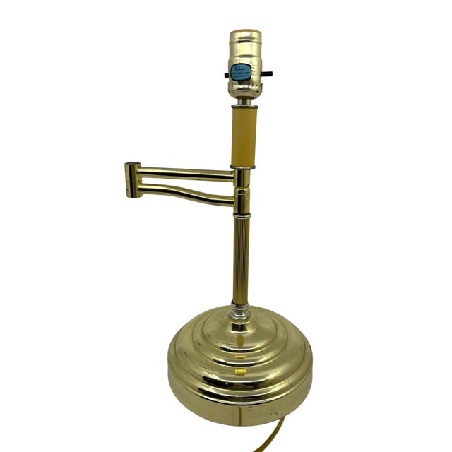 Vintage Small Table Top Brass Swing Arm Lamp For Sale - Image 10 of 11
