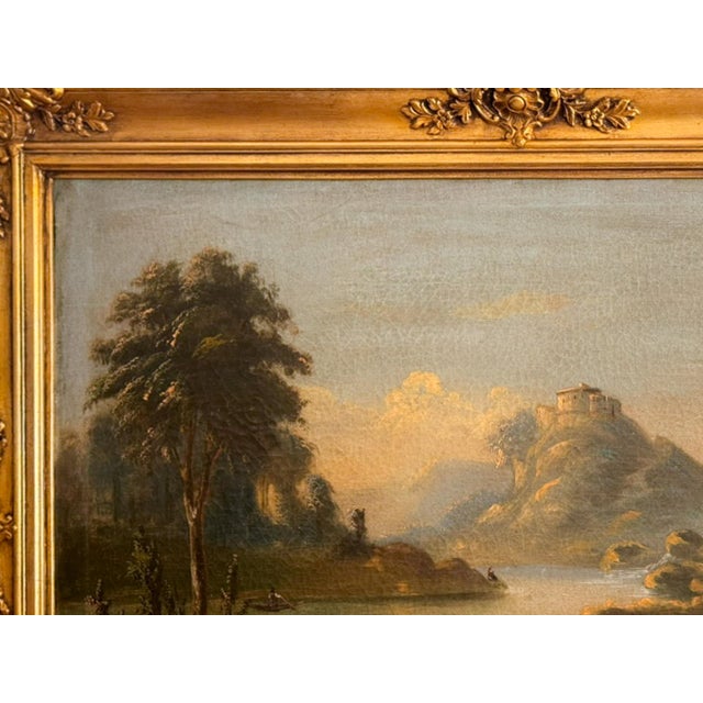 French Artist, Romanticist Lake Scene, 19th Century, Oil on Canvas For Sale - Image 9 of 12
