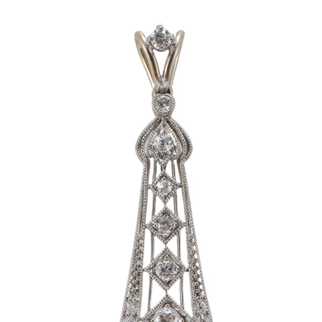 Modern Antique Art Deco Platinum 1.06ctw Old European Diamond Drop Pendant For Sale - Image 3 of 8