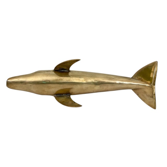 1970s Vintage Large Brass Mid Century Dolphin Figurine Sculpture, 14" For Sale - Image 5 of 6