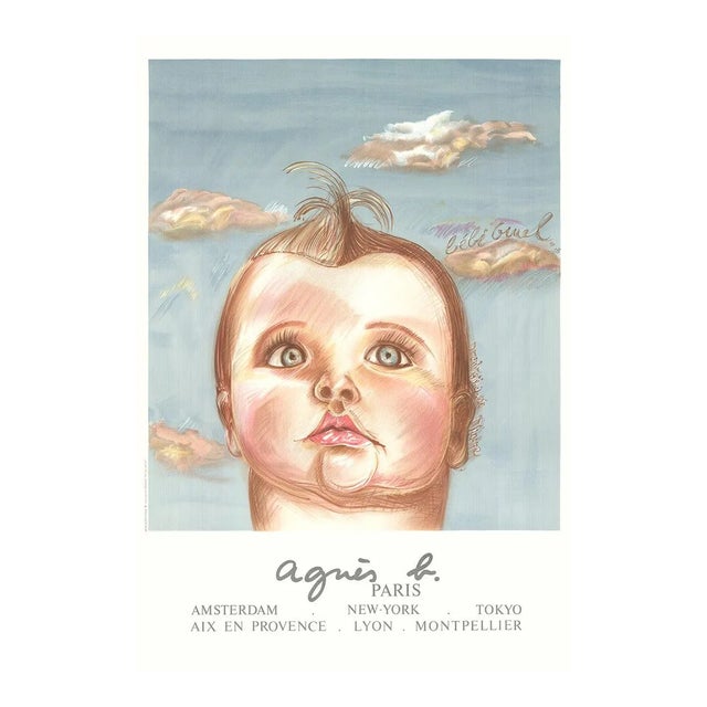 1980 Diane Chanel 'Agnes B, le Bebe Cruel' Realism Blue & Brown France Lithograph For Sale