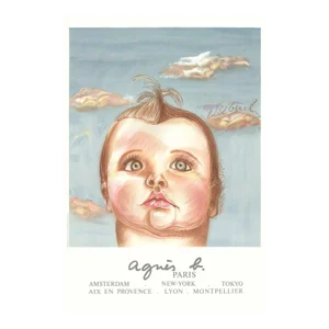 1980 Diane Chanel 'Agnes B, le Bebe Cruel' Realism Blue & Brown France Lithograph