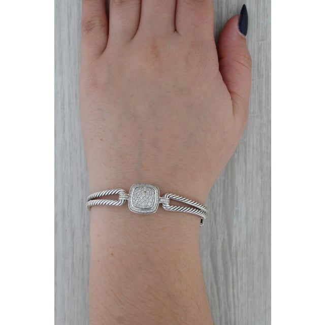 2010s David Yurman 0.70ctw Diamond Albio Cable Bangle Bracelet Sterling Silver 6.5" For Sale - Image 5 of 8
