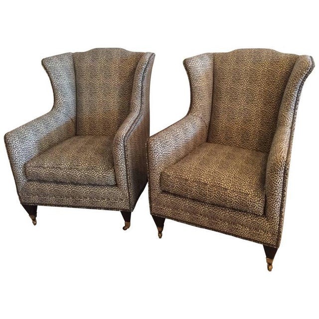 Henredon Vintage Wingback Animal Print Chairs a Pair Chairish
