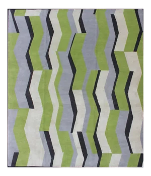 Modern Nepalese Wool and Silk Rug in Citron, Apple Green, Black, Gray/Lavender