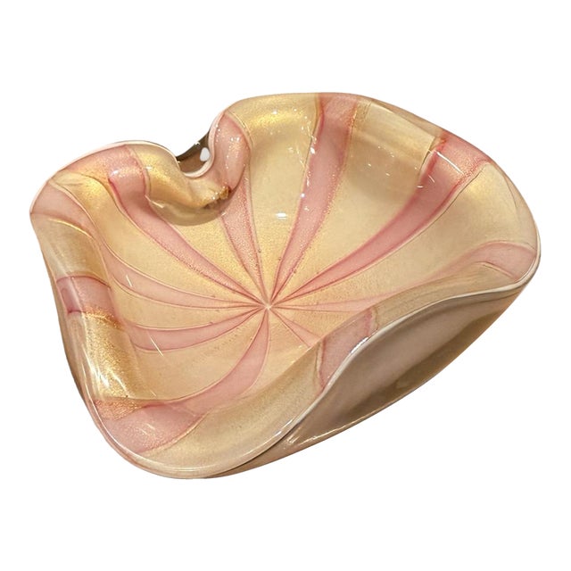 Mid-Century Alfredo Barbini Murano Pink & Cream “Circus Tent” Glass Bowl For Sale
