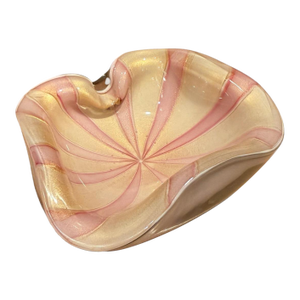 Mid-Century Alfredo Barbini Murano Pink & Cream “Circus Tent” Glass Bowl
