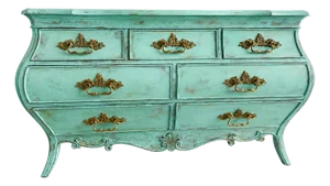 Hooker Furniture Turquoise Bombe Dresser – Hand Finished 7 Drawer French Provincial Chest, Ornate Gold Hardware