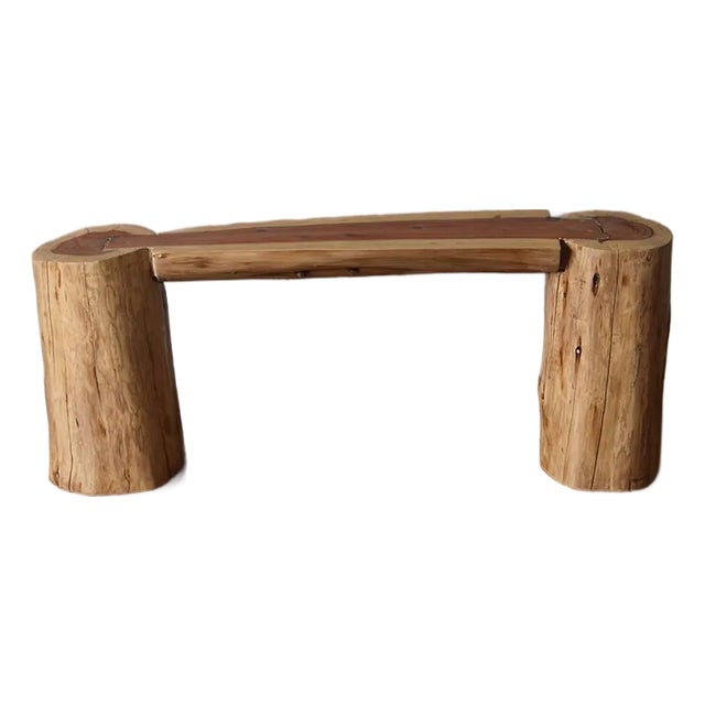 1970s Teak Wood Bench, Modern Organic, Cylindrical Legs For Sale