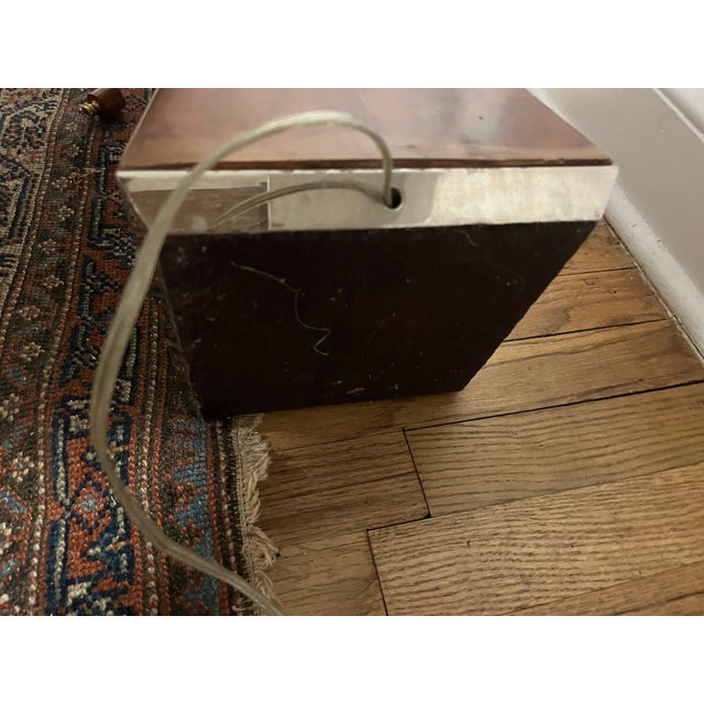 Mid-Century Modern Danish Burlwood Polished Pyramidal Lamp With Two Fixtures For Sale - Image 10 of 12