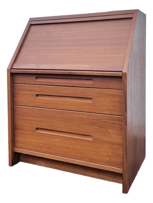 Danish Mid Century Modern Tambour Roll-Top Secretary Desk | in the Style of Tørring Møbelfabrik