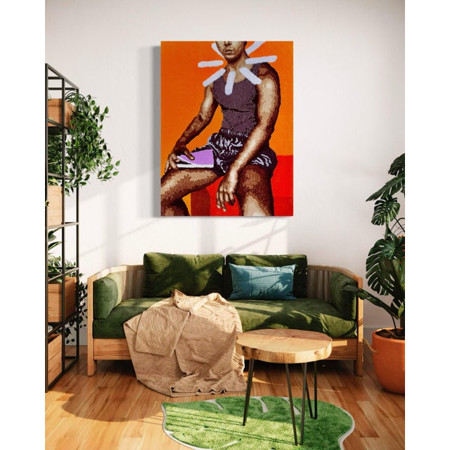 Orange Cedric Vu "This Particular Self" Tufted Yarn Portrait, Radiating Rays, Orange and Red, Contemporary California Textile Art, Pop Art, 2025 For Sale - Image 8 of 8
