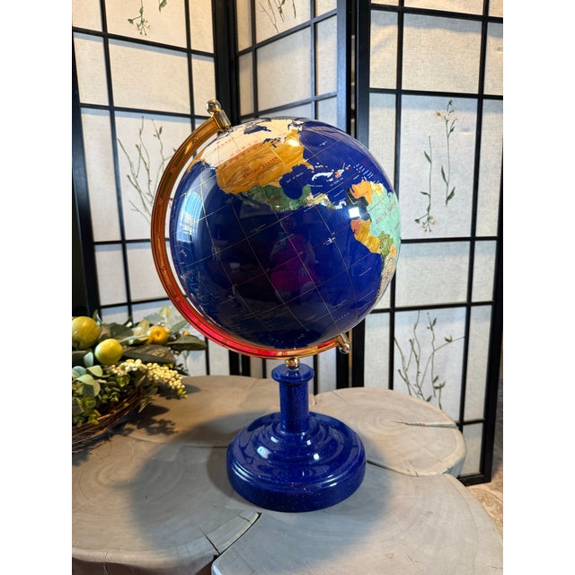 VTG Large Lapis Lazuli Globe W/ Semi Precious Stones 24 In For Sale - Image 4 of 12