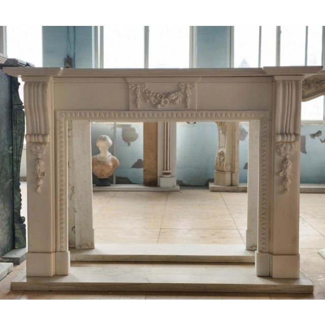 Neoclassical Hand-Carved Marble Fireplace Mantle For Sale - Image 6 of 6