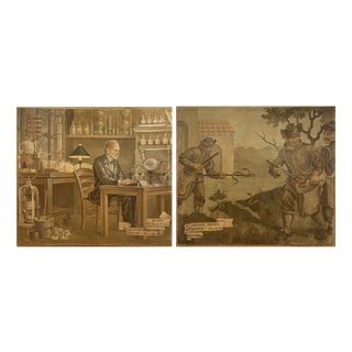 J. J. Borghetto, The Alchemist and the Snake Hunter in Pendant, 1945, Oil Painting on Canvas, Set of 2 For Sale