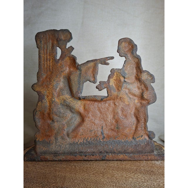 Antique Cast Iron "Rebecca at the Well" Biblical Figural Doorstop – Original Paint, C. 1890 For Sale - Image 10 of 16