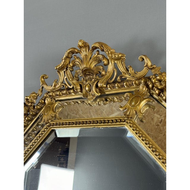 19th Century Antique 19th Century Louis XV Octagonal Mirror in Richly Carved Giltwood For Sale - Image 5 of 11