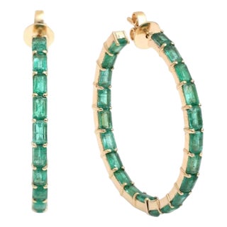 5.20 cts Natural Zambian emerald earrings in 14k gold For Sale