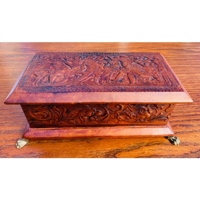 Brown Handsome Vintage Tooled Leather Neopclassical Dresser Box For Sale - Image 8 of 11