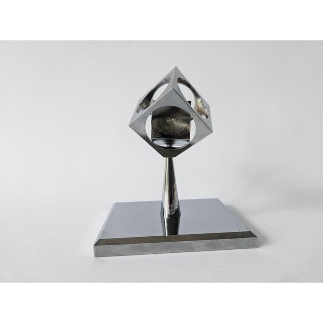 Midcentury Chrome Paperweight, Model, Turners Cube, Desk Sculpture, 1970s For Sale - Image 8 of 13