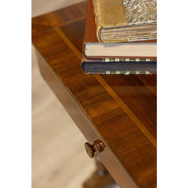 Italian 19th Century Walnut Side Table with Inlaid Banding and Turned Legs For Sale - Image 4 of 12