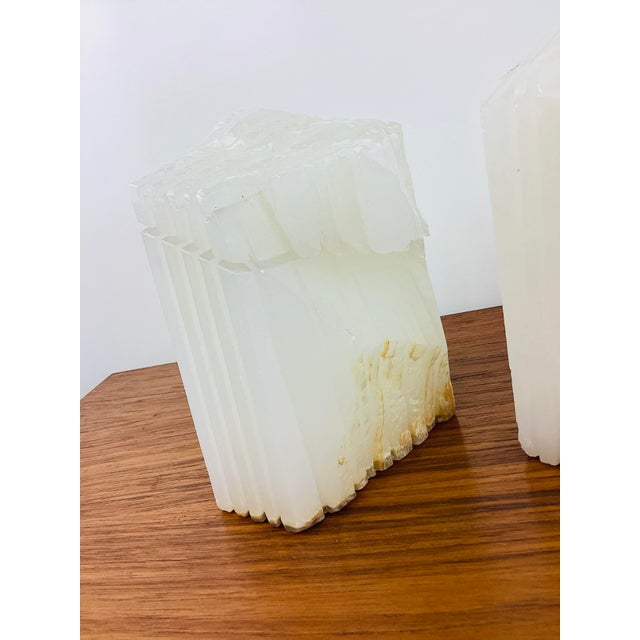 White Vintage Brutal Carved White Onyx Stone Pair of Bookends For Sale - Image 8 of 10
