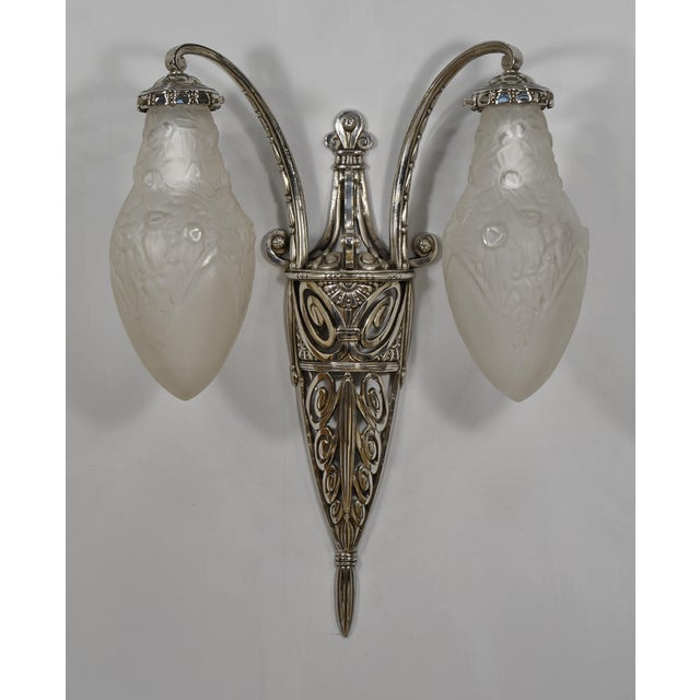 Art Deco Large French Art Deco Wall Sconces by Delatte 1920s France - A Pair For Sale - Image 3 of 12