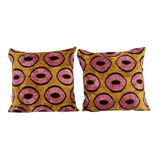 Silk Ikat Velvet Bronze Pillow Cover - a Pair For Sale