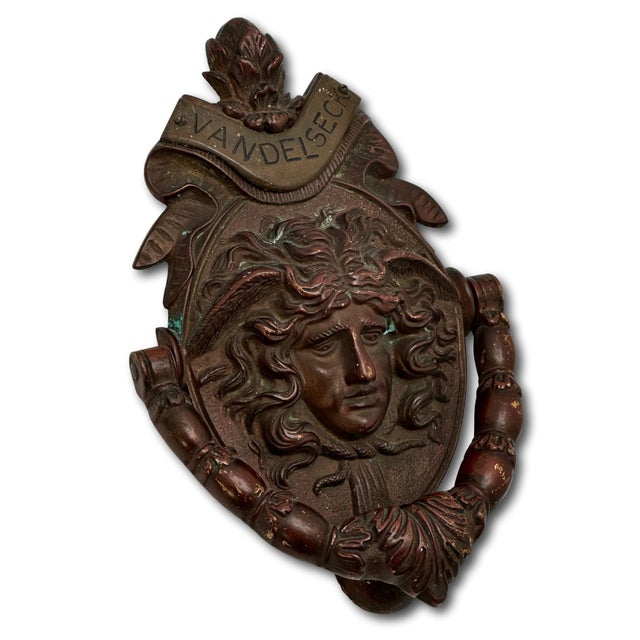 Late 19th Century Large Size - Outstanding Authentic Antique Victorian Solid Bronze Medusa - Gorgon Door Knocker Circa Late 19th Century For Sale - Image 5 of 17