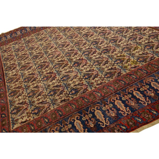 1920s Square Indian Agra Wool Rug With Allover Design in Brown For Sale In New York - Image 6 of 7