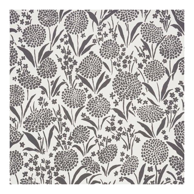 Sample - Schumacher Chrysanthemum Wallpaper in Carbon For Sale