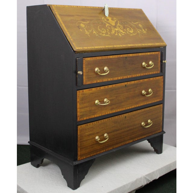 Late 19th Century Late 19th Century Antique Victorian Inlaid Slant Top Desk For Sale - Image 5 of 11