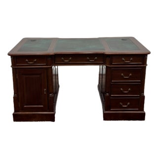 English Classic Desk in Teak with Leather For Sale