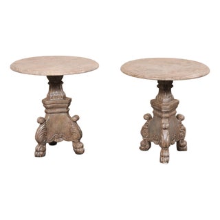 19th Century A Pair - Italian End Tables W/ Round Marble-Tops For Sale